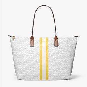 NWT Michael Kors Large Logo Yellow Stripe Tote